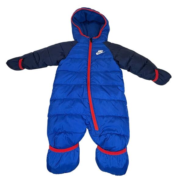 Nike 1-Piece Snowsuit Boys 6M | Blue Zip Up Coat with Hood - Picture 1 of 9